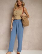 j&x Pantaloni Albastri din bumbac cu croială largă Talie înaltă Fanelithia