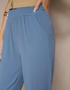 j&x Pantaloni Albastri din bumbac cu croială largă Talie înaltă Fanelithia