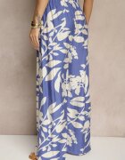 j&x Pantaloni Albaștri Larghi din Viscoză cu Talie Înaltă cu Imprimeu Floral Elaneora