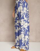j&x Pantaloni Albaștri Larghi din Viscoză cu Talie Înaltă cu Imprimeu Floral Elaneora