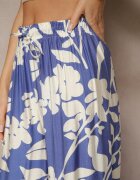 j&x Pantaloni Albaștri Larghi din Viscoză cu Talie Înaltă cu Imprimeu Floral Elaneora