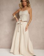 j&x Pantaloni Bej cu bumbac cu croială largă High Waist cu curea Iveleldi