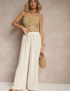 j&x Pantaloni Bej deschis cu Bumbac cu croi larg Talie înaltă Decorați cu nasturi Morritia