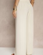 j&x Pantaloni Bej deschis cu Bumbac cu croi larg Talie înaltă Decorați cu nasturi Morritia