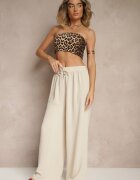 j&x Pantaloni Bej deschis din bumbac cu croială largă cu legătură Rosanelisa