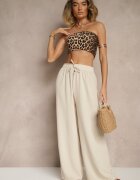 j&x Pantaloni Bej deschis din bumbac cu croială largă cu legătură Rosanelisa