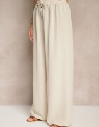 j&x Pantaloni Bej deschis din bumbac cu croială largă cu legătură Rosanelisa