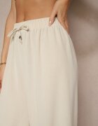 j&x Pantaloni Bej deschis din bumbac cu croială largă cu legătură Rosanelisa