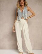 j&x Pantaloni bej deschis din bumbac largi talie înaltă Fanelithia