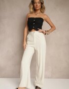 j&x Pantaloni Bej deschis din In și Viscoză cu Picior Lat și Bandă Elastică în Talie Helzeri