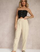 j&x Pantaloni Bej din Bumbac High Waist Sonirea