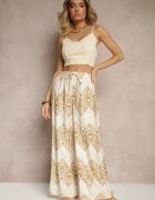 j&x Pantaloni Bej din viscoză cu croială largă Talie înaltă cu imprimeu Boho Neolissea