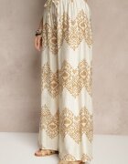 j&x Pantaloni Bej din viscoză cu croială largă Talie înaltă cu imprimeu Boho Neolissea