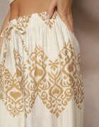 j&x Pantaloni Bej din viscoză cu croială largă Talie înaltă cu imprimeu Boho Neolissea