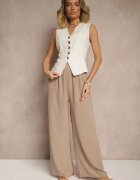 j&x Pantaloni Bej închis Largi Talie înaltă cu cordon în talie Reivaritta
