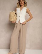 j&x Pantaloni Bej închis Largi Talie înaltă cu cordon în talie Reivaritta