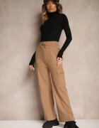 j&x Pantaloni Bej închis Largi Tricotați cu Elastic în Talie și Buzunare Emithlera