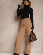 j&x Pantaloni Bej închis Largi Tricotați cu Elastic în Talie și Buzunare Emithlera