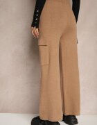 j&x Pantaloni Bej închis Largi Tricotați cu Elastic în Talie și Buzunare Emithlera