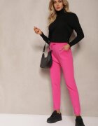 j&x Pantaloni Fucsia din bumbac Talie înaltă Decorați cu șnur Venaline