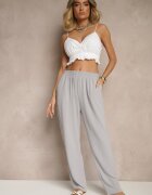 j&x Pantaloni Gri din bumbac Croială Largă High Waist Fanelithia