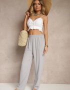 j&x Pantaloni Gri din bumbac Croială Largă High Waist Fanelithia