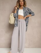 j&x Pantaloni Gri din Bumbac cu Croi Larg cu Legătură Rosanelisa