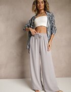 j&x Pantaloni Gri din Bumbac cu Croi Larg cu Legătură Rosanelisa