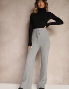 j&x Pantaloni gri din tricot cu nervuri cu croială largă și elastic în talie Emandoria
