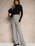 j&x Pantaloni gri din tricot cu nervuri cu croială largă și elastic în talie Emandoria