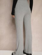 j&x Pantaloni gri din tricot cu nervuri cu croială largă și elastic în talie Emandoria