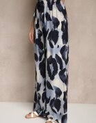 j&x Pantaloni Largi Albastri High Waist cu Viscoză cu Imprimeu Leopard Zeviera