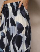j&x Pantaloni Largi Albastri High Waist cu Viscoză cu Imprimeu Leopard Zeviera