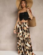 j&x Pantaloni Largi Bej Talie înaltă cu viscoză cu imprimeu leopard Zeviera