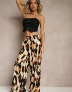 j&x Pantaloni Largi Bej Talie înaltă cu viscoză cu imprimeu leopard Zeviera