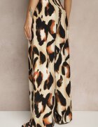 j&x Pantaloni Largi Bej Talie înaltă cu viscoză cu imprimeu leopard Zeviera