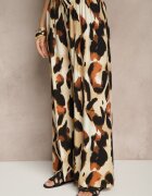 j&x Pantaloni Largi Bej Talie înaltă cu viscoză cu imprimeu leopard Zeviera