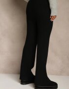 j&x Pantaloni Largi Negri cu Lână High Waist din Material Reiat Reinna