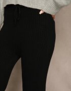 j&x Pantaloni Largi Negri cu Lână High Waist din Material Reiat Reinna
