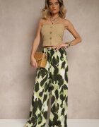 j&x Pantaloni largi verde deschis cu talie înaltă din viscoză cu imprimeu leopard Zeviera