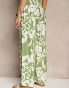 j&x Pantaloni Largi Verde închis din Viscoză Talie Înaltă cu Imprimeu Floral Elaneora
