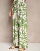 j&x Pantaloni Largi Verde închis din Viscoză Talie Înaltă cu Imprimeu Floral Elaneora