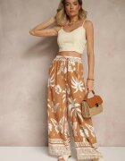 j&x Pantaloni Maro Largi cu bandă elastică în talie în Stil Boho Evirami