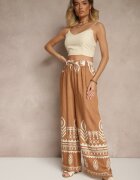j&x Pantaloni Maro Largi din Viscoză cu Elastic în Talie Decorați cu Model Etnic Soleldi