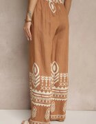 j&x Pantaloni Maro Largi din Viscoză cu Elastic în Talie Decorați cu Model Etnic Soleldi