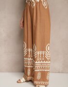 j&x Pantaloni Maro Largi din Viscoză cu Elastic în Talie Decorați cu Model Etnic Soleldi