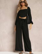 j&x Pantaloni negri cu picioare largi și curea cusută în talie Atita