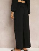 j&x Pantaloni negri cu picioare largi și curea cusută în talie Atita