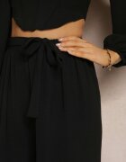 j&x Pantaloni negri cu picioare largi și curea cusută în talie Atita