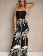j&x Pantaloni Negri din Viscoză cu Croi Larg High Waist cu Palmieri Varritia